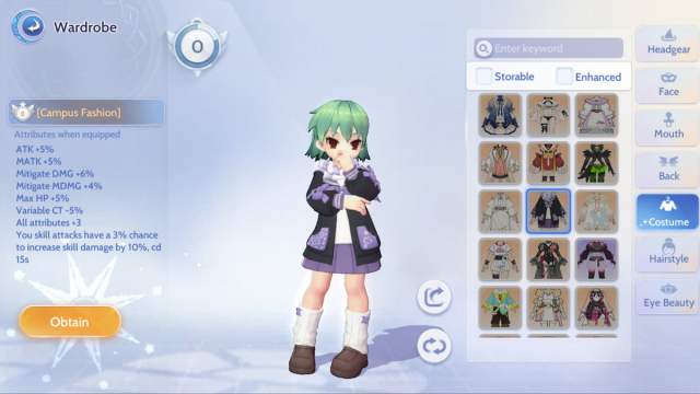 Campus Fashion costume in Ragnarok Origin