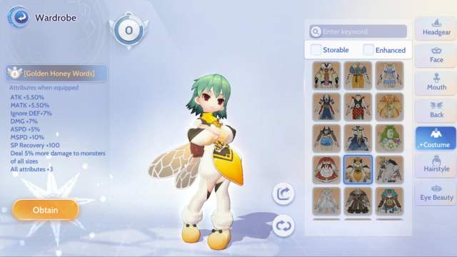 Golden Honey Words costume in Ragnarok Origin